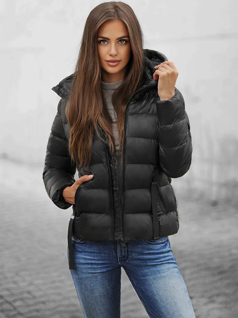 Stílusos fekete női steppelt kabát JS/M782/392Z - Legyferfi.hu