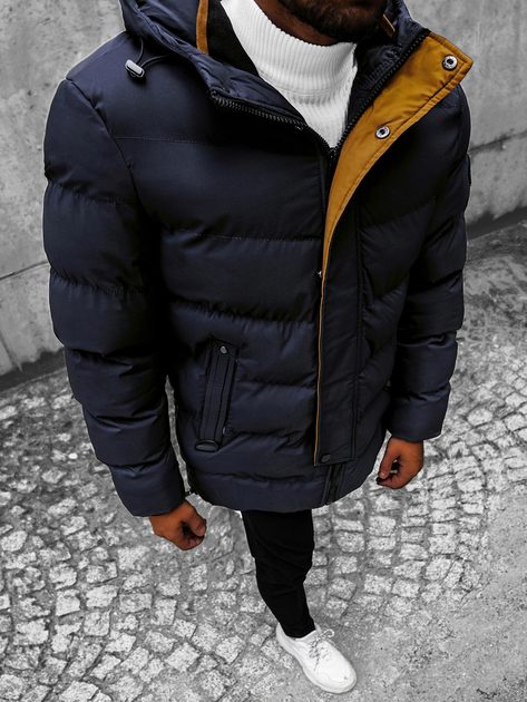 Trendi sötét kék steppelt téli kabát N/7330 - Legyferfi.hu