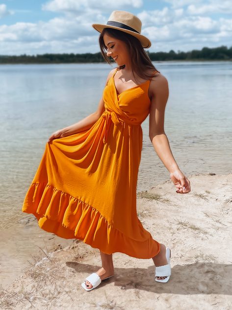 Csodálatos narancs színű női maxi ruha Edif - Legyferfi.hu