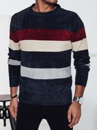 Férfi csíkos pulóver téli kékre