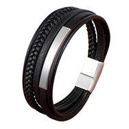 Érdekes fekete férfi karkötő fém részletekkel