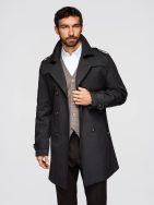 Elegáns fekete kabát övvel V2 COLC-0146