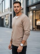 Basic barna férfi V-nyakú pulóver