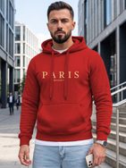 Piros kapucnis pulóver, „Paris” felirattal