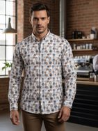 Virágos slim fit férfi ing fehér színben