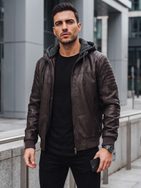 Modern, barna műbőr kabát kapucnival