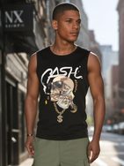 Fekete férfi tank top eredeti nyomtatással