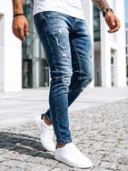 Stílusos kék tépett kék farmer