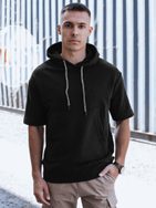 Stílusos fekete kapucnis rövid ujjú pulóver