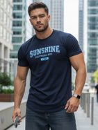 Trendi sötét kék póló felirattal sunshine
