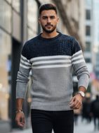 Pulóver dekoratív csíkokkal szürke