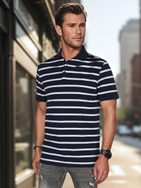 Divatos sötétkék férfi pólóing csíkos mintával