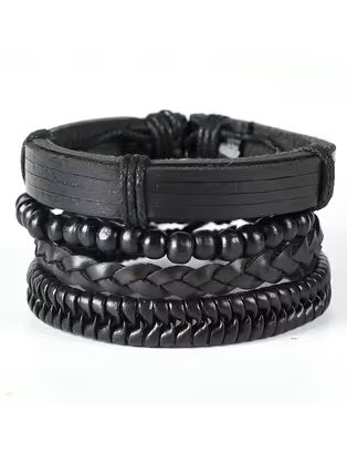 Fekete bőr karkötő készlet