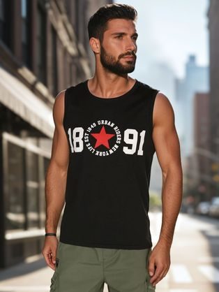 Eredeti fekete férfi tank top nyomtatással