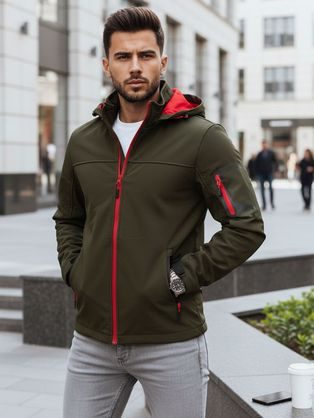 Trendi khaki színű softshell dzseki színes elemekkel