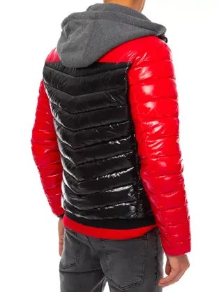 Stílusos fekete piros téli dzseki