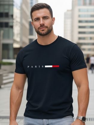 Férfi sötétkék póló „Paris” felirattal