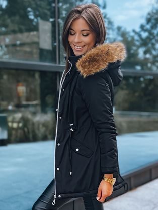 Divatos fekete női kabát barna árnyalatban Jasmin