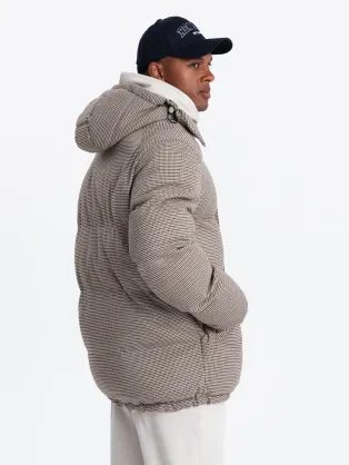 Bézs téli kabát kockás béléssel V2 JAHP-0205