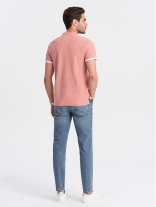 Kényelmes trendi rózsaszín galléros póló V7 TSCT-0156