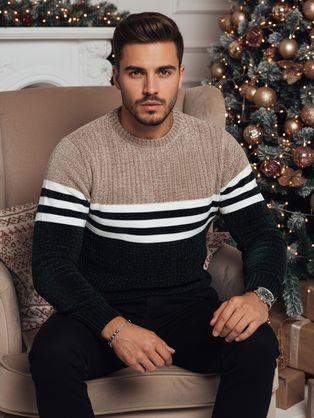 Pulóver dekoratív csíkokkal zöld