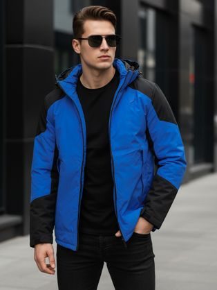 Kék és fekete téli kabát kapucnival