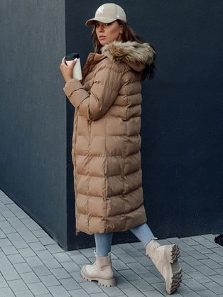 Hosszú bézs női téli steppelt kabát Luxwarm