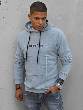 Szürke kapucnis pulóver felirattal We are Flying