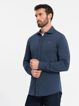 Divatos kék ing hímzéssel V1 SHCS-0138