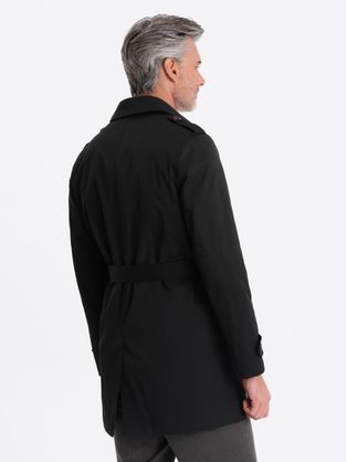Divatos fekete kapucnis férfi kabát