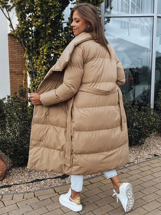 Hosszú bézs női téli steppelt kabát Luxwarm