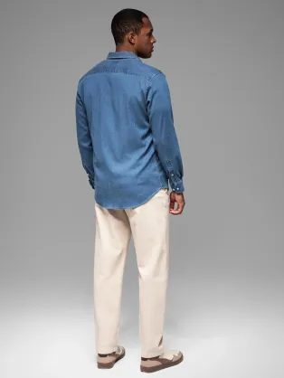 Trendi kék farmer ing logóval V2 SHDS-0180