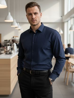 Gránátvörös slim fit ing eredeti kék mintával