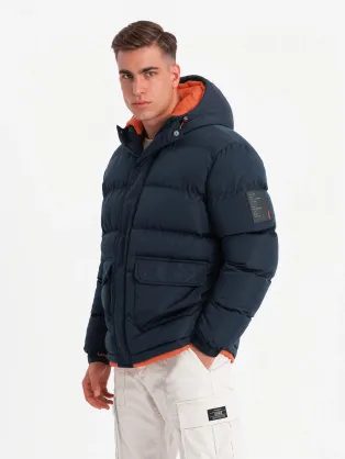 Sportos sötétkék steppelt téli kabát V2 JAHP-0208
