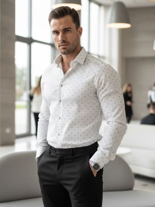 Fehér slim fit férfi ing kék mintával