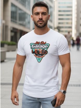 Fehér férfi póló RETRO CAR nyomtatással