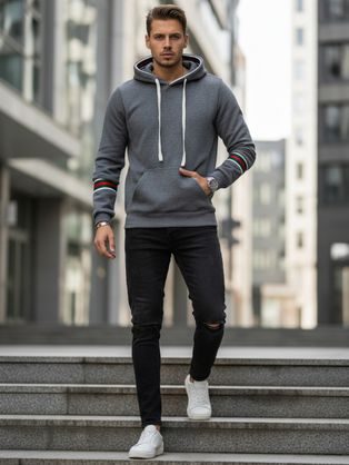 Férfi pulóver sportos design szürke