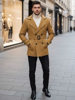 Divatos fekete kapucnis férfi kabát