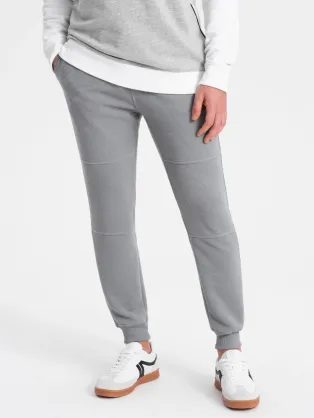 Bordázott férfi alkalmi melegítőnadrág szürke v5 om-pask-0129