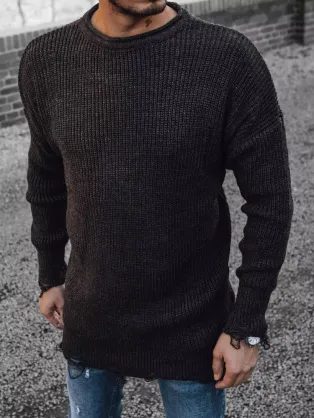 Stílusos sötét szürke hosszított pulóver