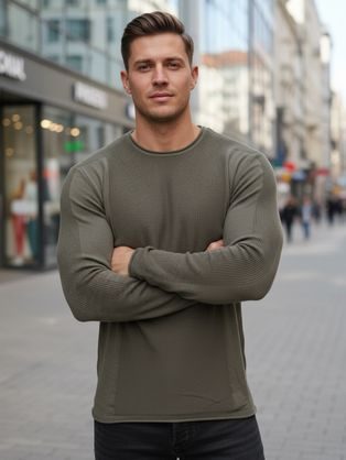 Divatos férfi pulóver khaki színben