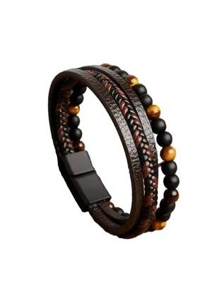 Férfi barna karkötő kereszttel