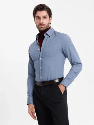 Elegáns kék slim-fit ing V1 SHCS-0174
