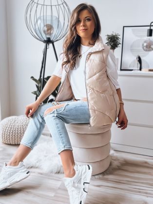 Különleges bézs női steppelt mellény Zipis