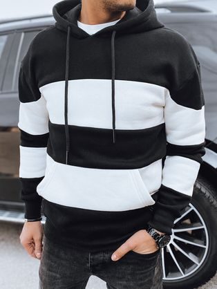 Vonzó fekete fehér kapucnis pulóver