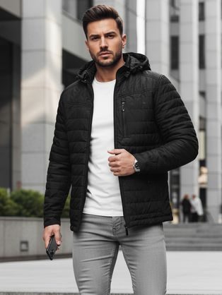 Átmeneti időtlen fekete kabát kapucnival