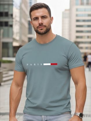Acélszínű férfi póló „Paris” felirattal