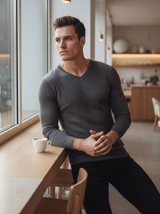 Egyszínű férfi pulóver gránátvörös-kék