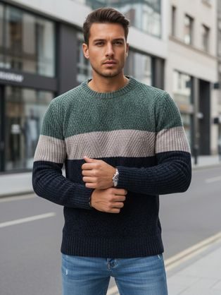 Férfi csíkos háromszínű pulóver