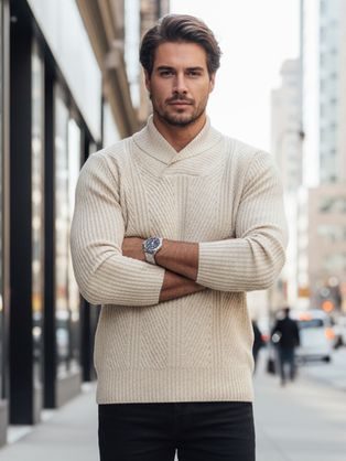 Stílusos férfi bézs színű pulóver